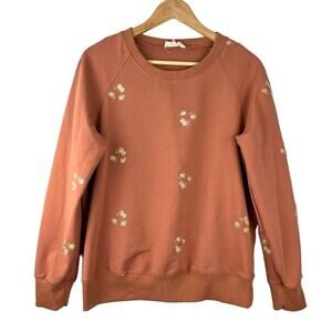 Solitaire Terracotta Daisy Flower Embroidered Crewneck Pullover Large
